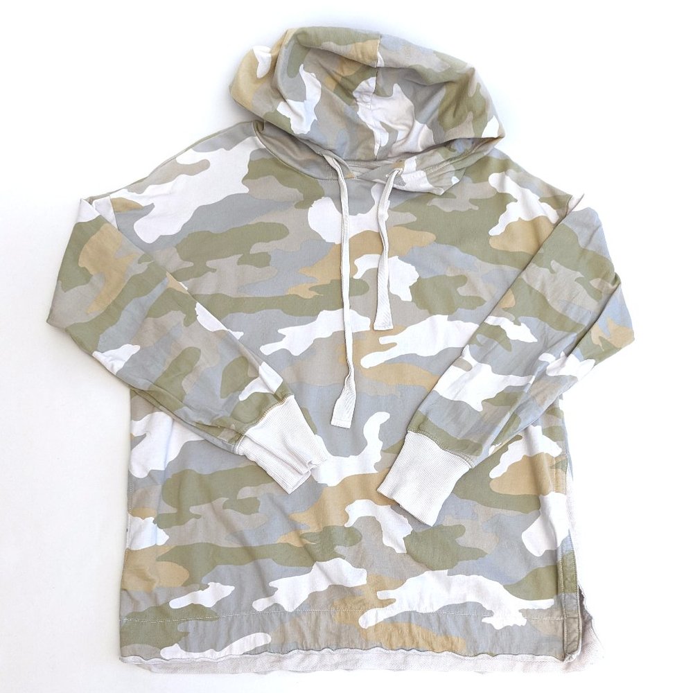 Aerie Camo Hooded Tie Neck Side Slit Oversized Cotton Sweatshirt Women's Size S